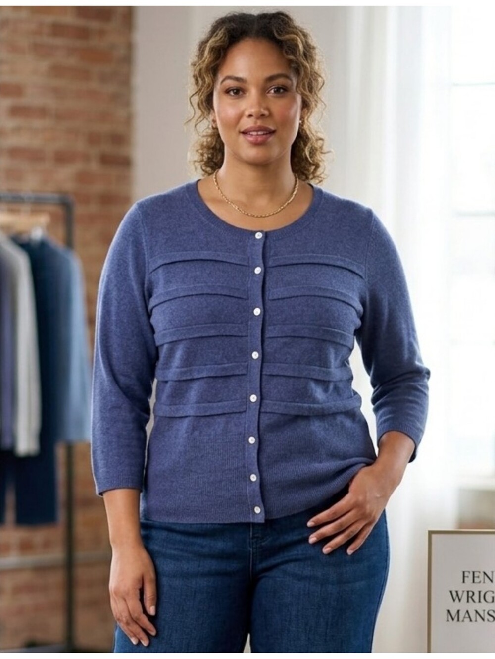 Fenn Wright Manson 3/4 Sleeve Angora Wool blend Cardigan sweater Dusty Blue XL